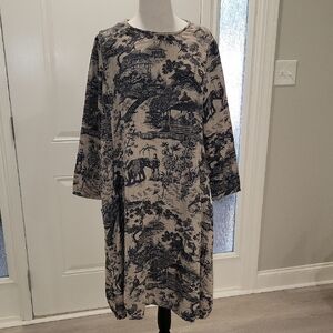 Bohemian Long Sleeve Scenic Print Dress